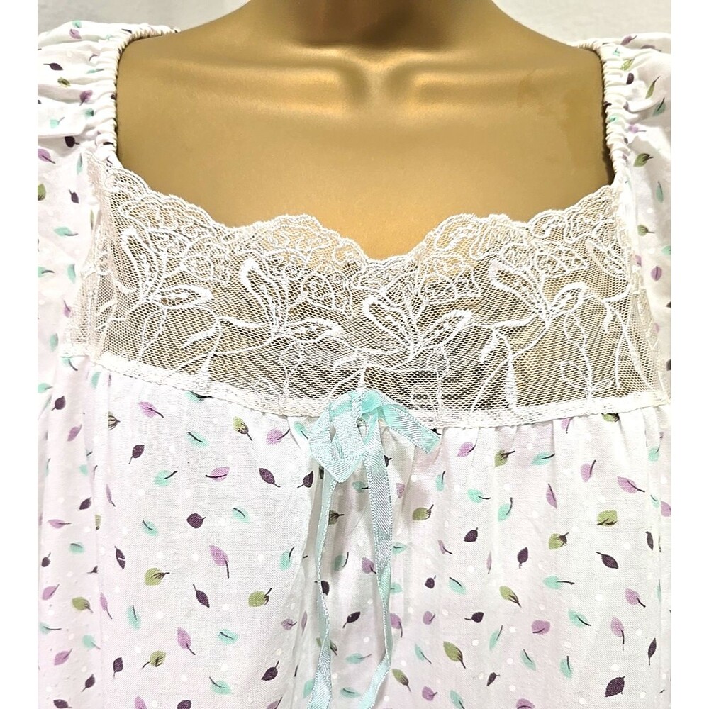 Alm Long Night Dress Lge Gown Sleep White Lace Ribbon Bow Granny Grandma Peasant